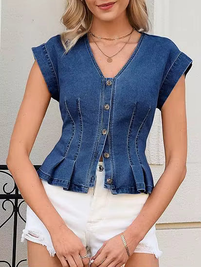 Top Denim Peplum Corsetto Donna
